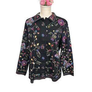 Vtg The Quack Factory embroidered beaded floral butterfly button down jacket